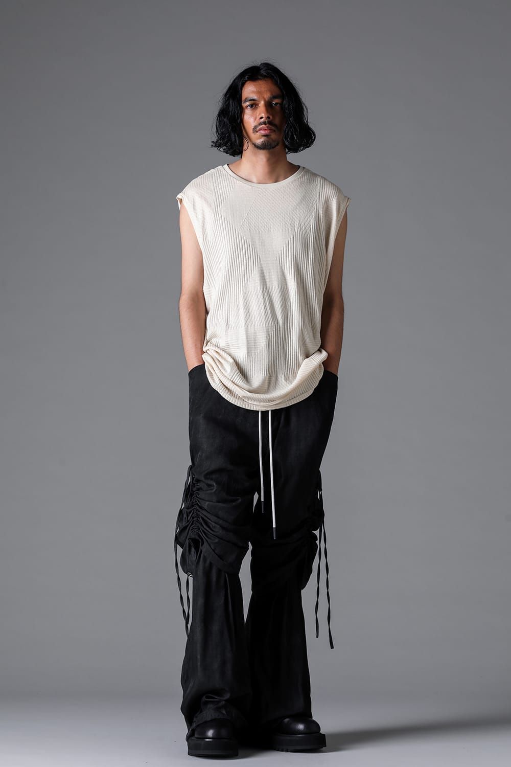 《2026SS先行予約》Deformed Stripe Pattern Tank Top "Black / Cream" /ディフォルメドストライプパターンタンクトップ"ブラック/クリーム"