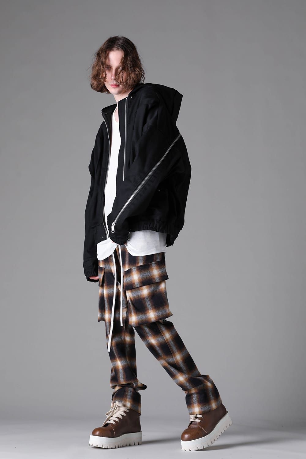 《2026AW先行予約》Plaid Cargo Flare Pants"Soft Greige / Black Camel /Warm Brown" / プレイドカーゴフレアパンツ"ソフトグレージュ / ブラックキャメル /ウォームブラウン"