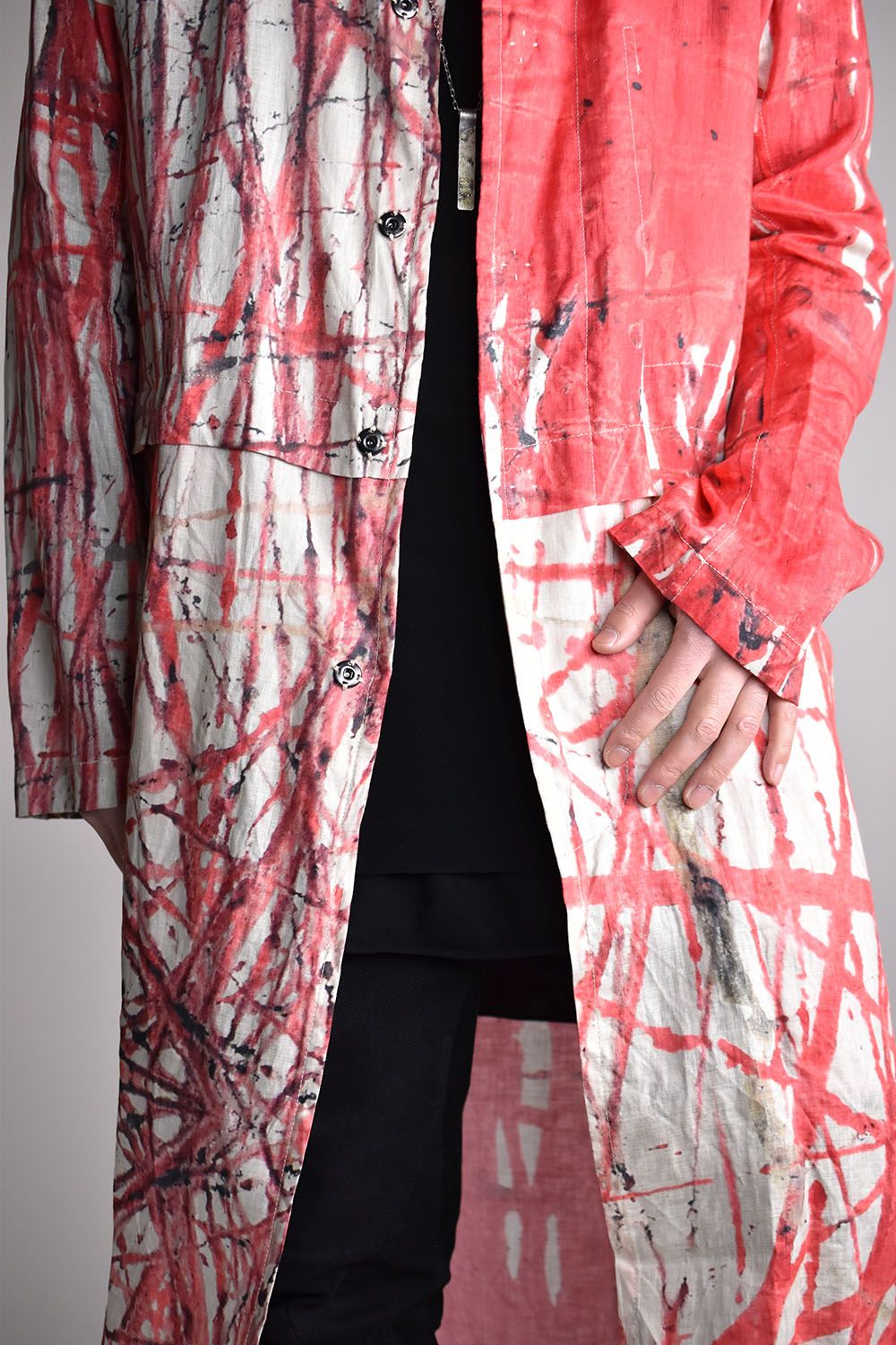 -DISTORTION3-Long Coat"Pink Print/ロングコート"ピンクプリント"