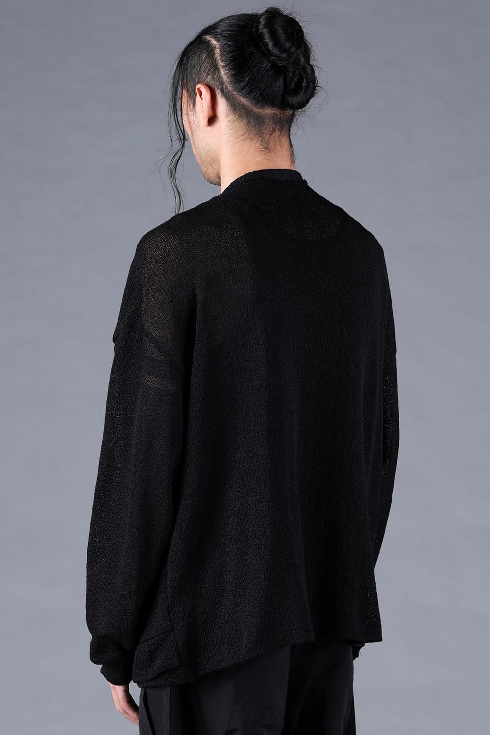 Cotton Low Gauge Knit Cardigan Layered Pullover"Black" / コットンローゲージニットカーディガンレイヤードプルオーバー"ブラック"