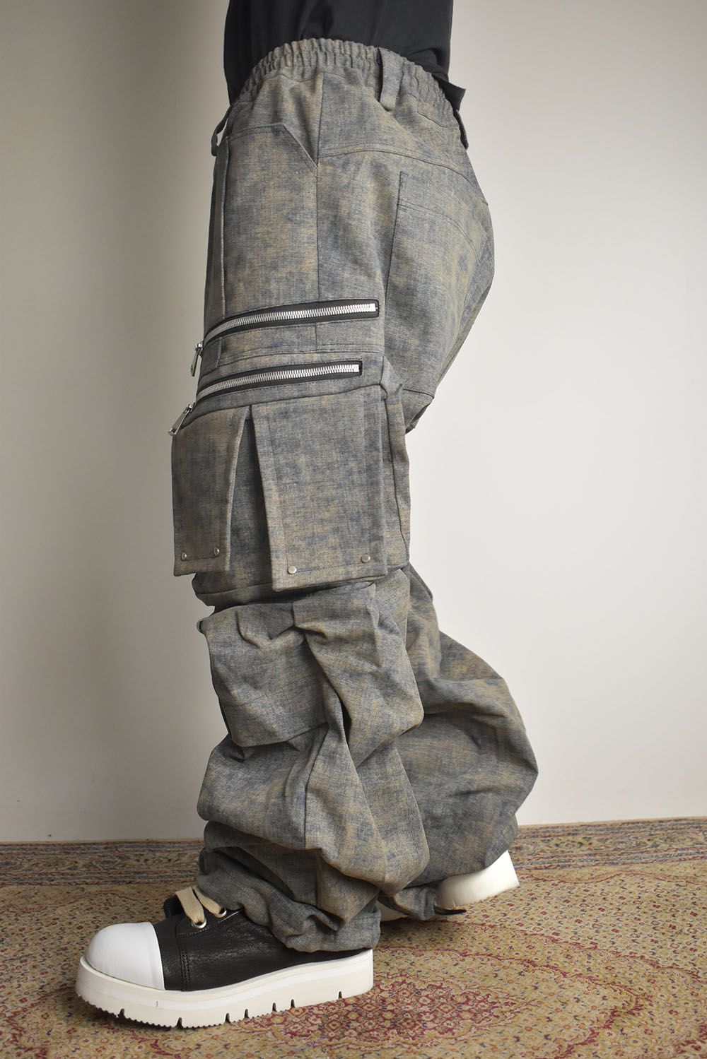 Blended Shades Denim Cargo Tuck Wide Pants"Steel Blue"/ ブレンデッドシェイドデニムカーゴタックワイドパンツ"スティールブルー"