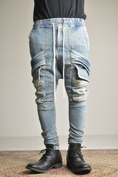 《2025AW先行予約》Denim Cargo Sarouel Skinny"Damage Black/Indigo Blue"/デニムカーゴサルエルスキニー"ダメージブラック/インディゴブルー"