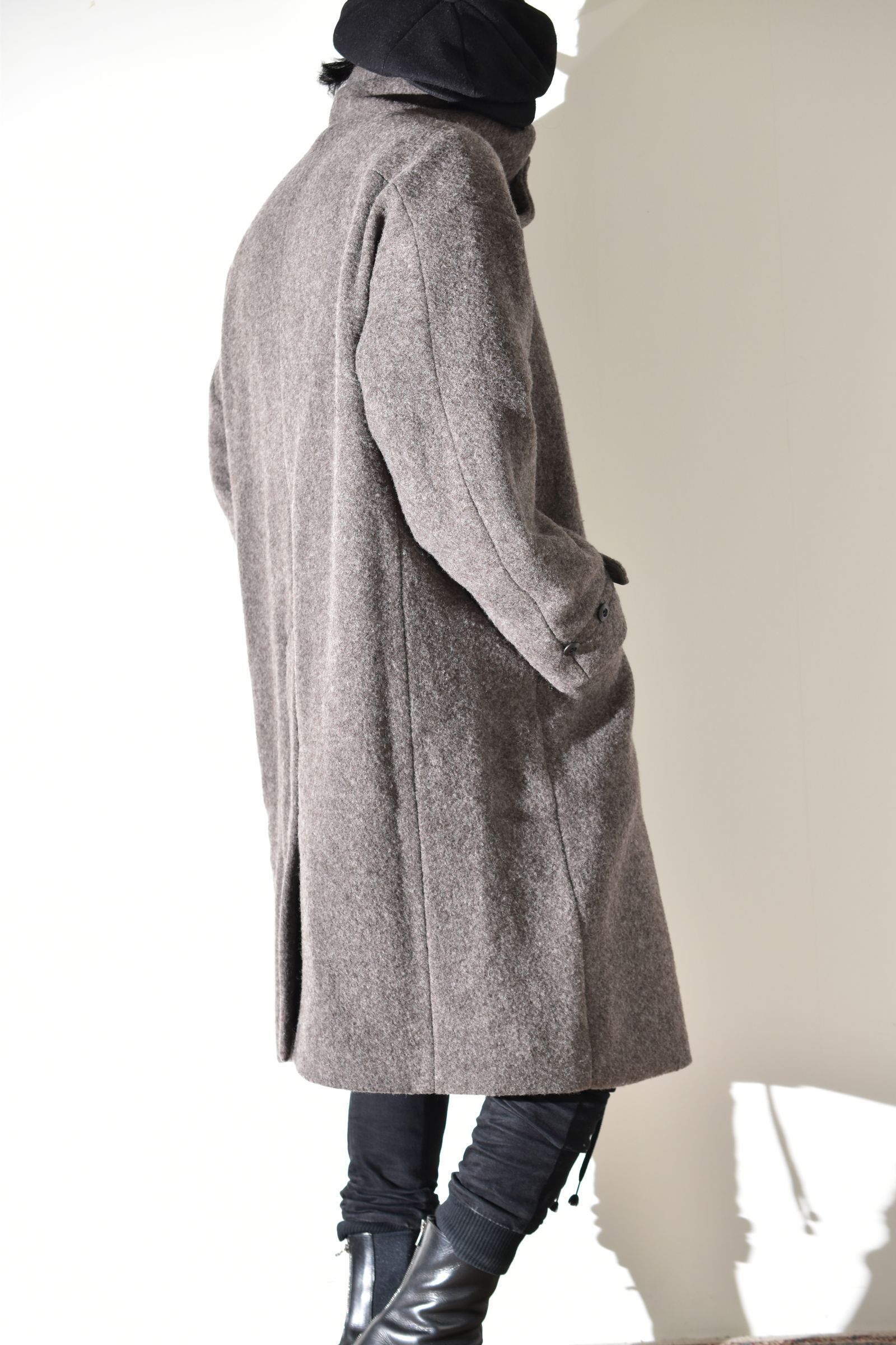 Wool Pile High Neck Coat "GreyBeige" / ウールパイルハイネックコート"グレーベージュ"