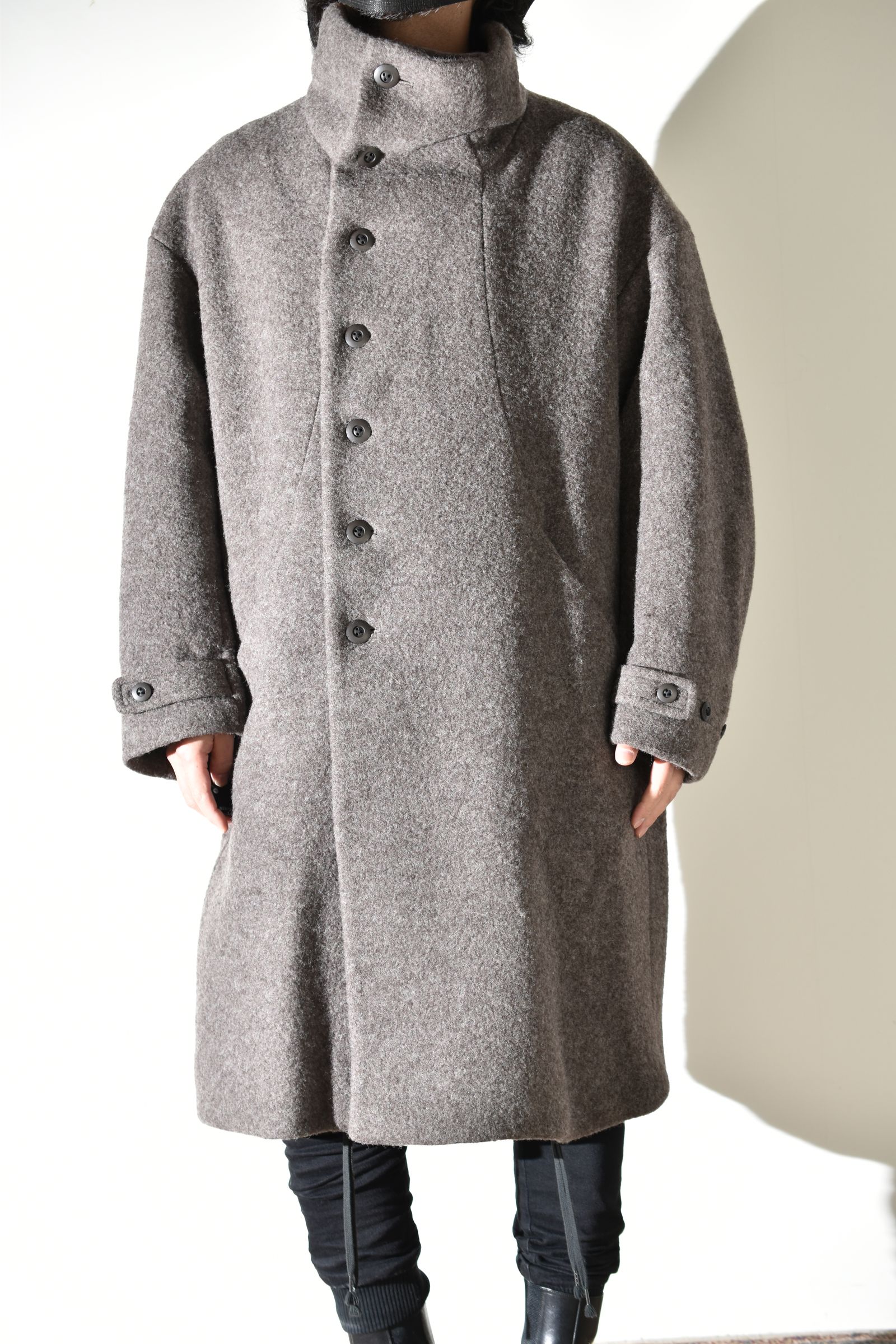 Wool Pile High Neck Coat "GreyBeige" / ウールパイルハイネックコート"グレーベージュ"