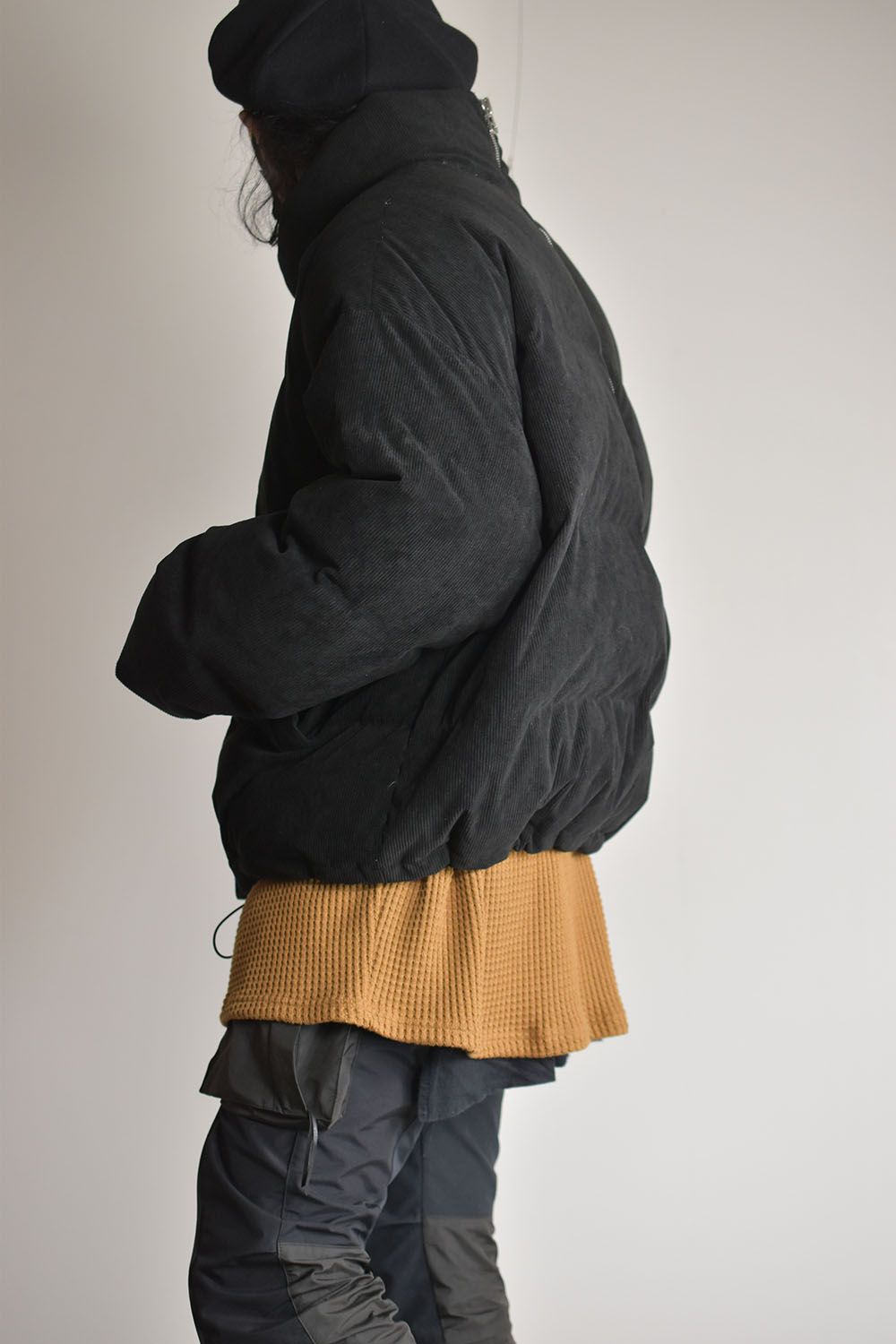 Corduroy High Neck Down jacket"Black/Brown"/コーデュロイハイネックダウンジャケット"ブラック/ブラウン"