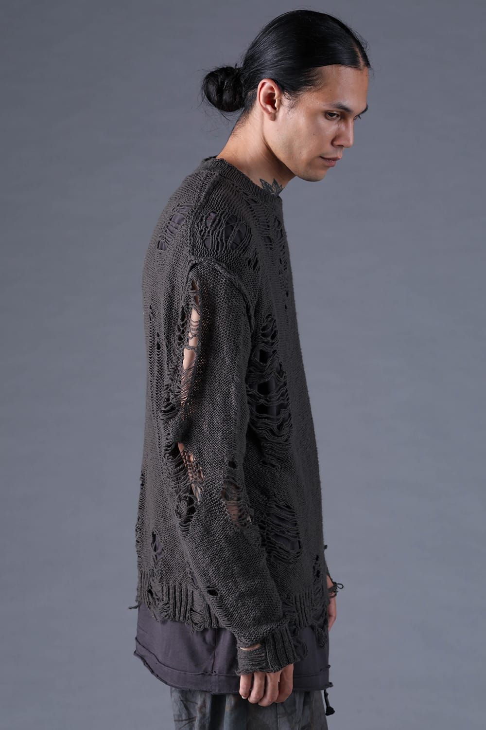 《2027SS先行予約分》3G Damage Knit Pullover "Charcoal" / 3Gダメージニットプルオーバー"チャコール"