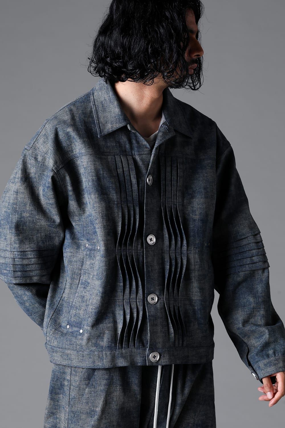 《2026SS先行予約》Blended Shades Denim Pin Tuck Blouson "D.verdigris/L.verdigris/Steel Blue"/ブレンデッドシェイドデニムピンタックブルゾン" / ダークベルディグリ/ライトベルディグリ/スティールブルー"