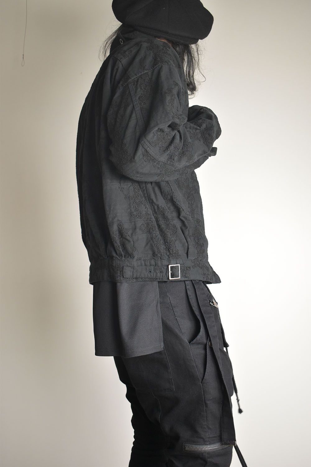 Embroidered Striped Blouson"Black" / 刺繍ストライプブルゾン"ブラック"