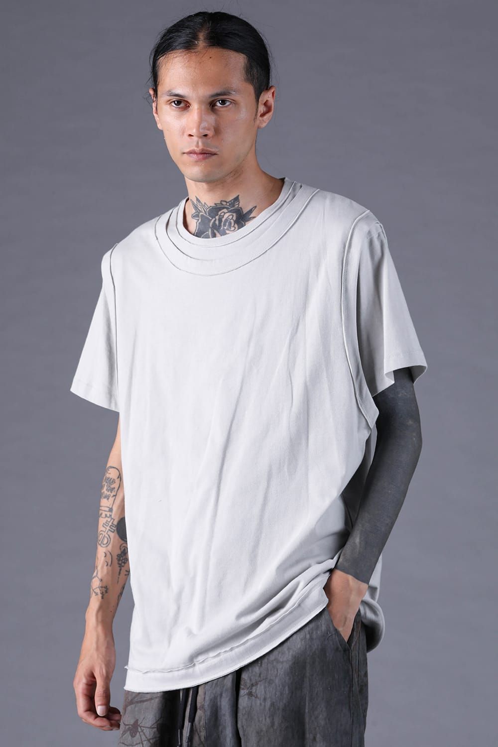 《2027SS先行予約分》30/- Cotton Layered S/S T-Shirt "Black" / Grey / Charcoal" / 30/-天竺レイヤードS/STシャツ "ブラック/グレー/チャコール"