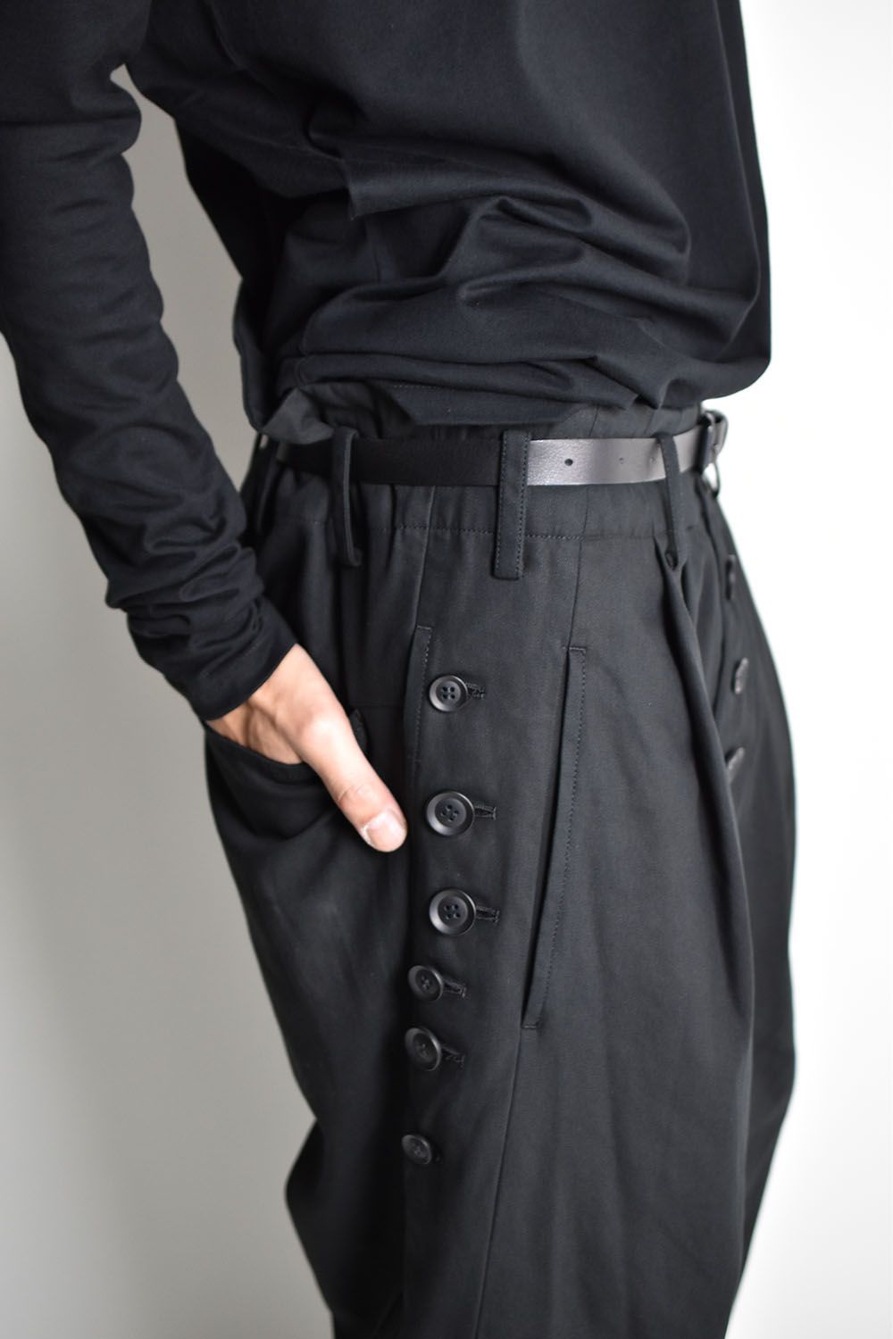 Multi Buttons Tuck Pants W Belt"Black"/ マルチボタンタックパンツ"ブラック"