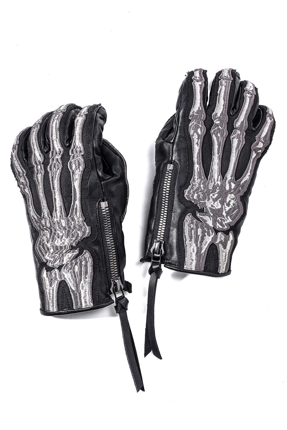 Horse Leather Embroidered Bone Gloves"Black" / ホースレザー刺繍ボーングローブ"ブラック"