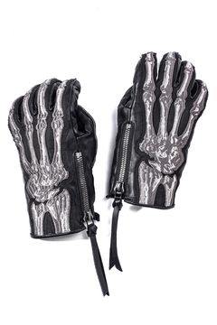Horse Leather Embroidered Bone Gloves"Black" / ホースレザー刺繍ボーングローブ"ブラック"