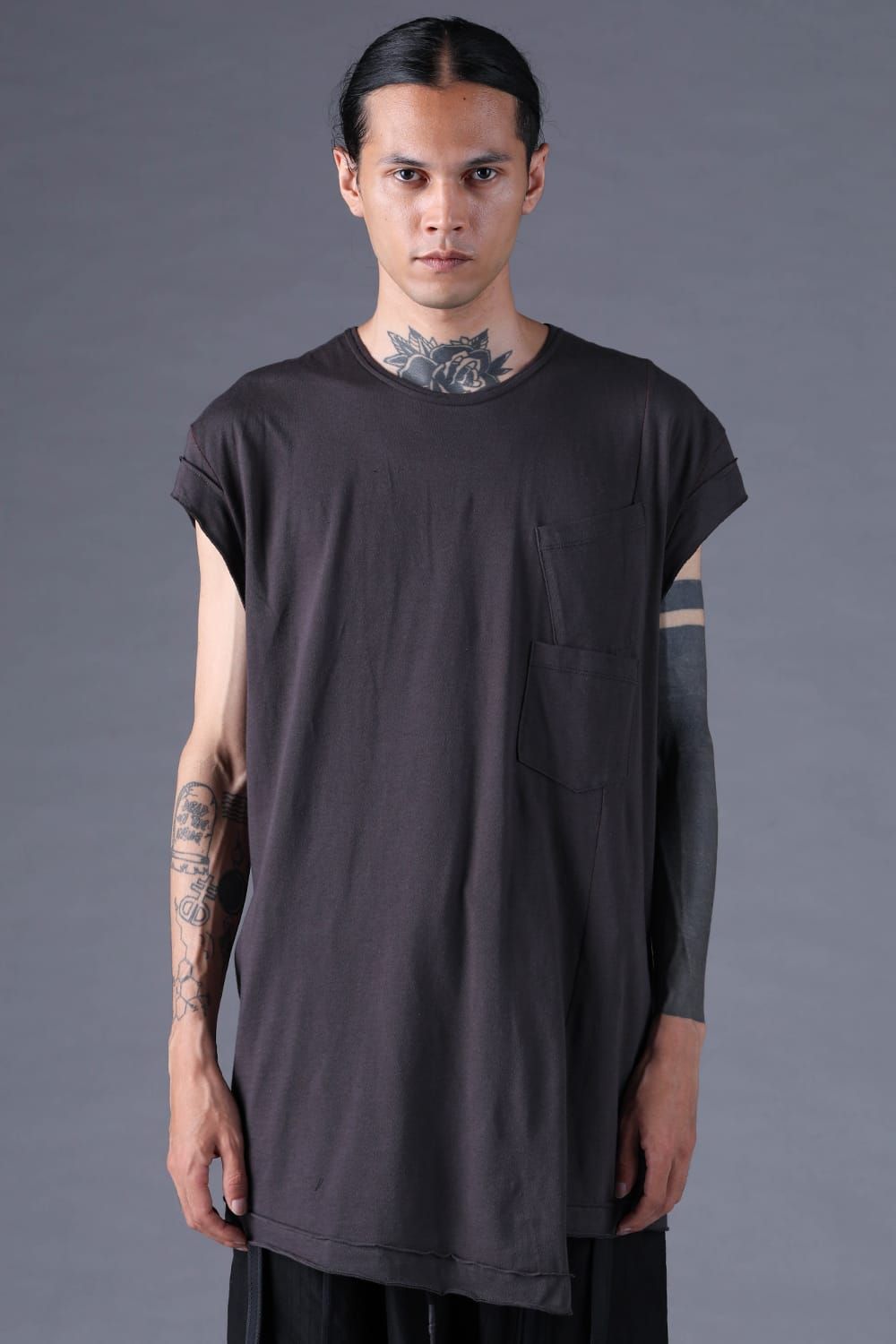 《2027SS先行予約分》30/- Cotton Cap Sleeves T-Shirt "Black / Grey / Charcoal" / 30/-天竺キャップスリーブTシャツ "ブラック / グレー /チャコール"