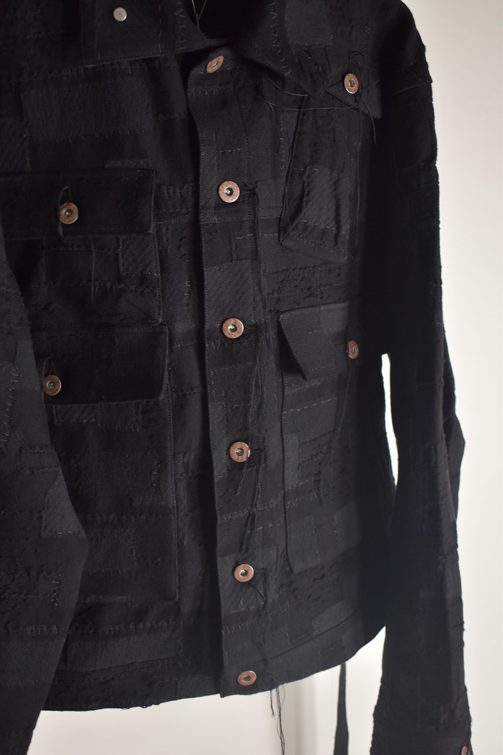 Crust Patchwork Jacquard Hood Attached Jacket "Black" / クラストパッチワークジャガードフードアタッチドジャケット"ブラック"