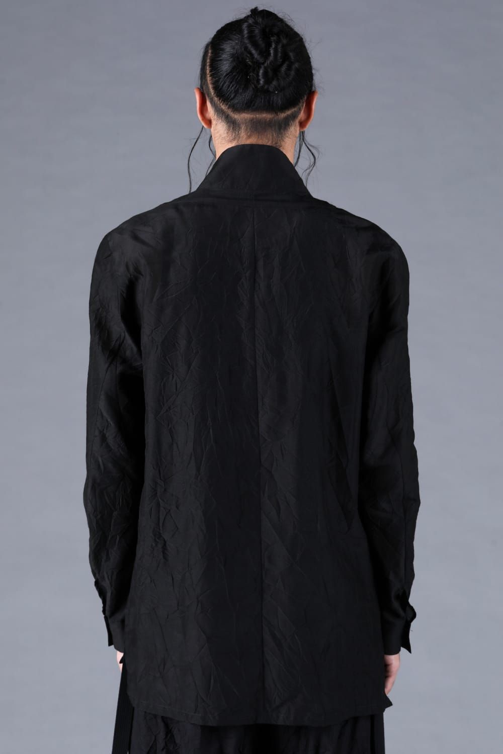 Silk Cotton Washer Shawl Collar Shirt"Black" / シルクコットンワッシャーショールカラーシャツ"ブラック"