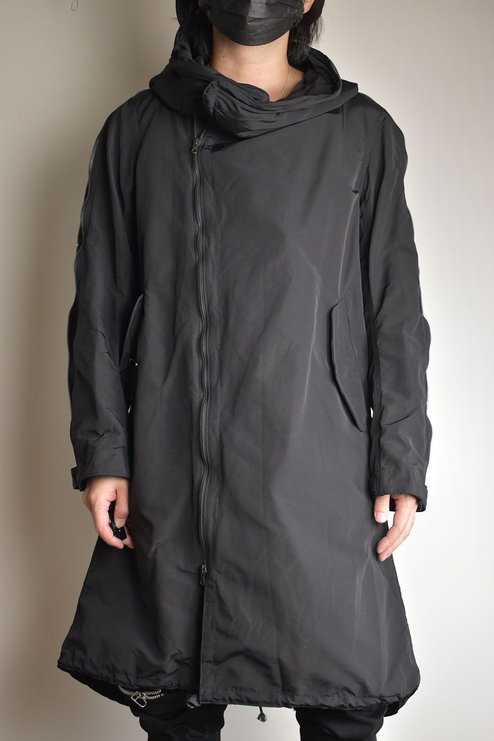 MULTI ZIP MILITARY HOODIE COAT"Black"/マルチジップミリタリーフーディコート"ブラック"