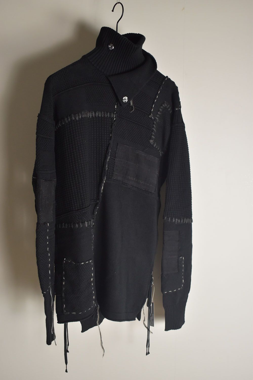 Cotton Cashmere Crust Patch Knit Pullover "Black" / コットンカシミヤクラストパッチニットプルオーバー"ブラック"