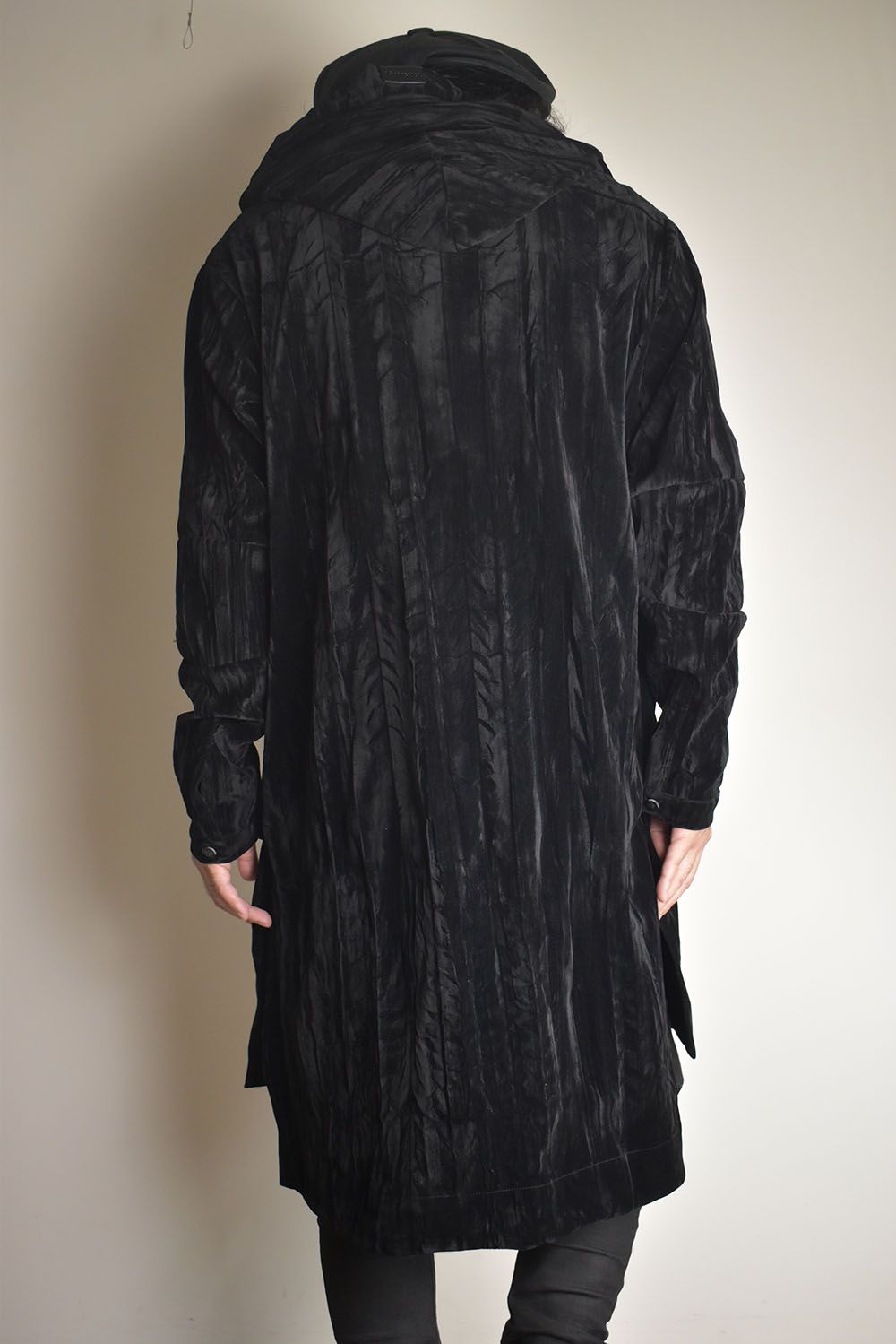 Washer Velour Hooded Long Jacket"Black" / ワッシャーベロアフーデッドロングジャケット"ブラック"