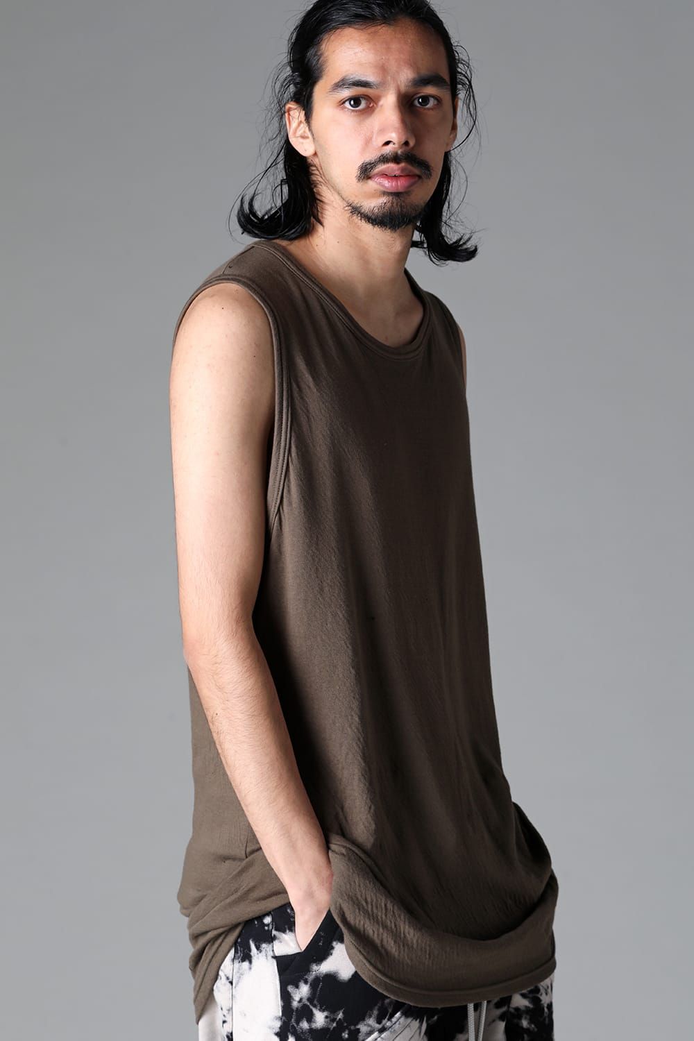 《2025AW先行予約》Double Gauze Long Tank Top"Black / Ivory /Khaki /Grey /D.Grey" /ダブルガーゼロングタンクトップ"ブラック/アイボリー/カーキ/グレー/ダークグレー"