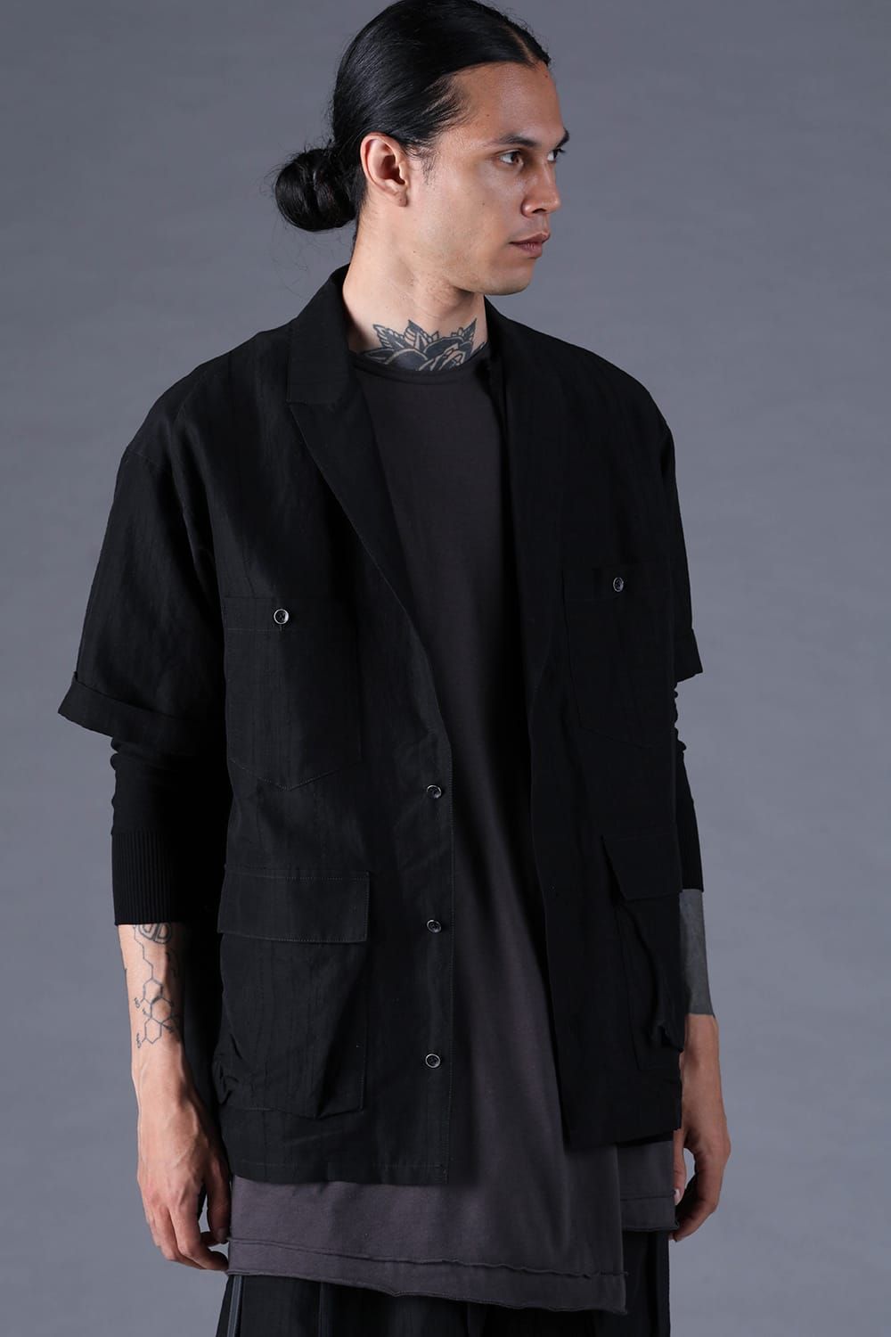 《2027SS先行予約分》Scar Stripe Jacquard Tailored S/S Shirt"Black" / スカーストライプジャガードテーラードショートスリーブシャツ"ブラック"