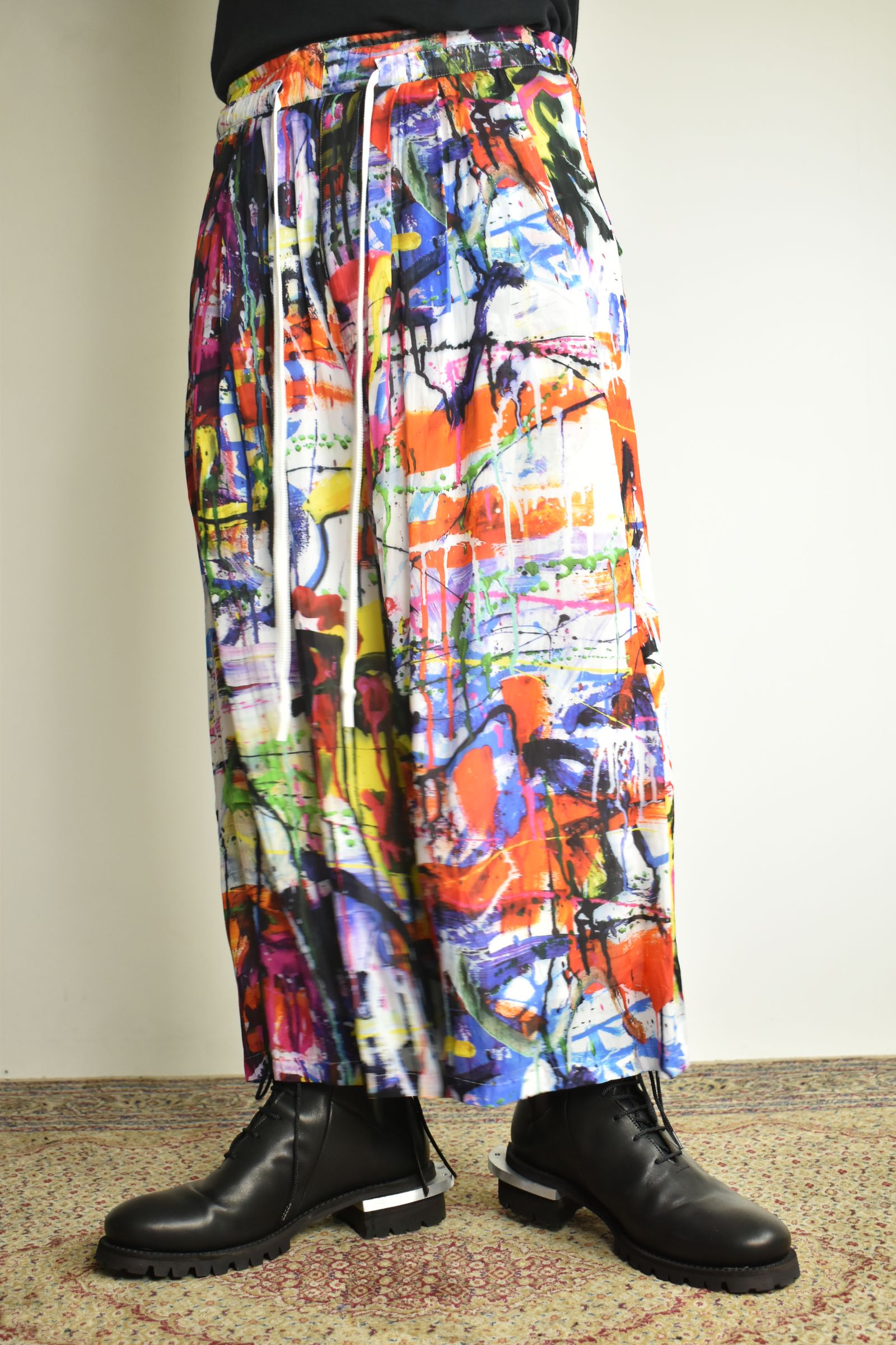 Rayon Chiffon Inkjet Print Wide Cropped Easy Pants"Color Print" / レーヨンシフォンインクジェットプリントワイドクロップドイージーパンツ"カラープリント"