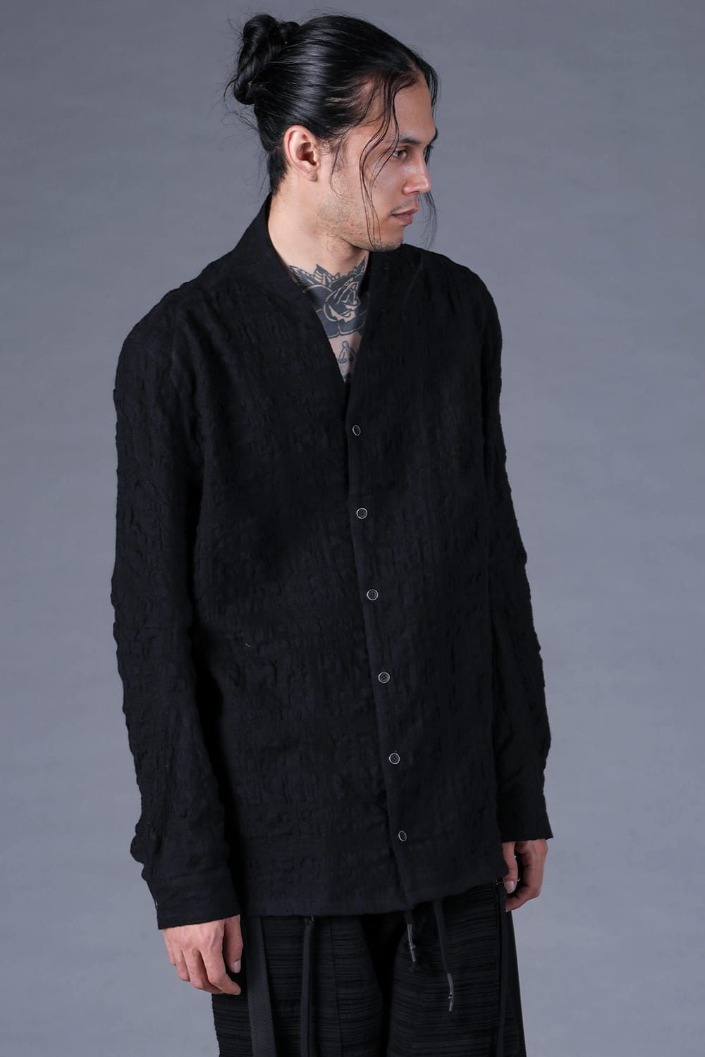 Shadow Check Shawl Collar Shirt"Black" / シャドウチェックショールカラーシャツ"ブラック"