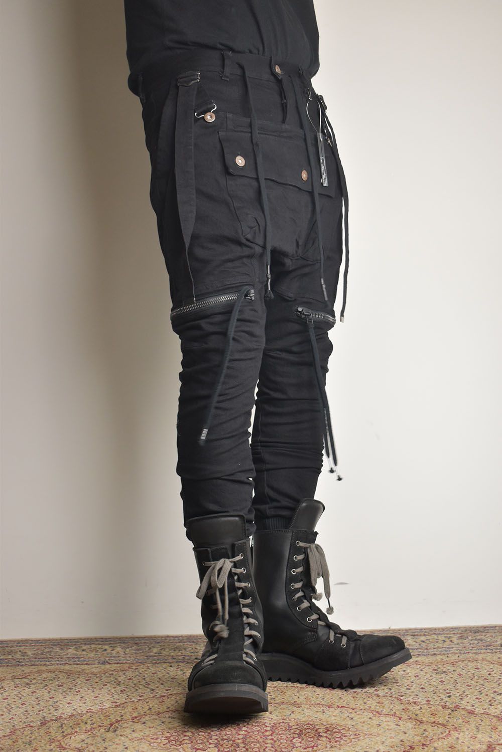 Stretch Denim Salopette Pocket Cargo Jogger Pants "Black" / ストレッチデニムサロペットポケットカーゴジョグパンツ"ブラック"