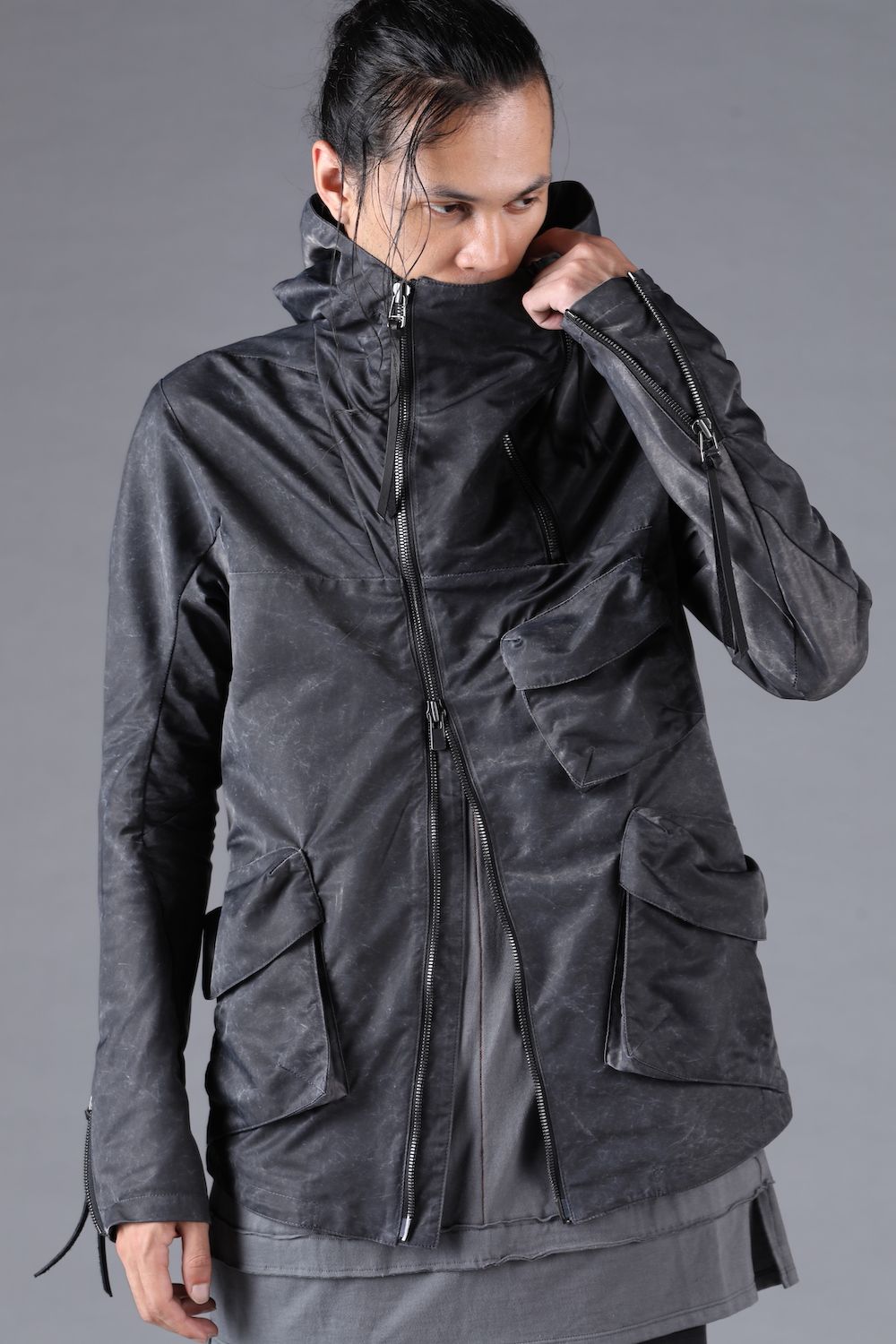 Pigment Coated Washer Nylon Hooded Jacket"Black" / 顔料コーティングワッシャーナイロンフーデットジャケット"ブラック"