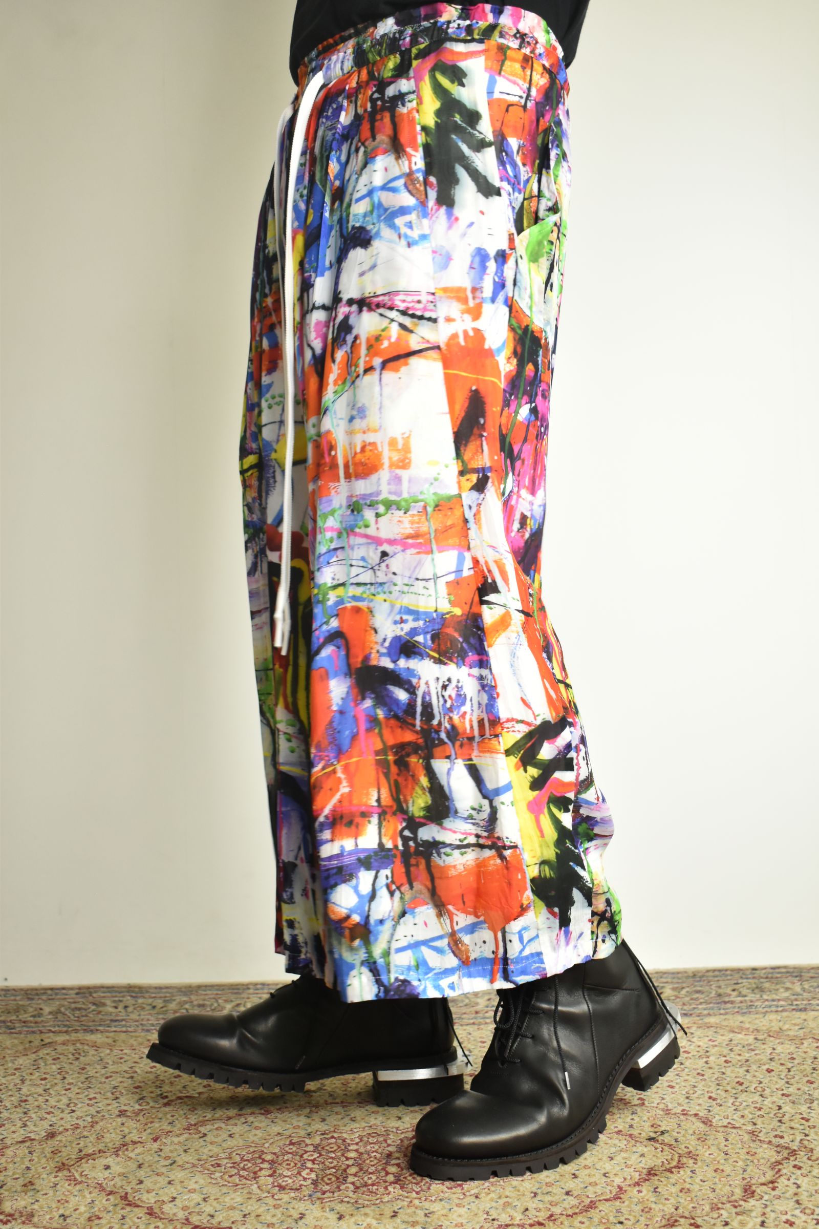 Rayon Chiffon Inkjet Print Wide Cropped Easy Pants"Color Print" / レーヨンシフォンインクジェットプリントワイドクロップドイージーパンツ"カラープリント"