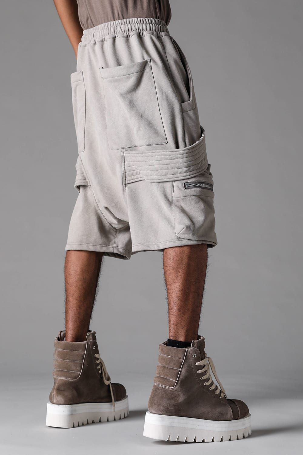 《2027SS先行予約》French Terry Belt Cargo Sarrouel Shorts "Black / Grey / L.Beige"/ フレンチテリー裏毛ベルトカーゴサルエルショーツ"ブラック / グレー /ライトベージュ"
