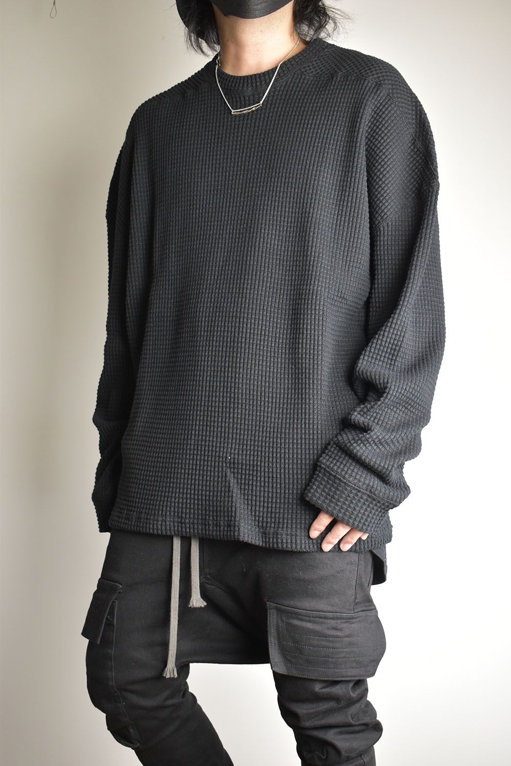 Heavy Waffle Over Size Top"Black" / ヘビーワッフルオーバーサイズトップ"ブラック"