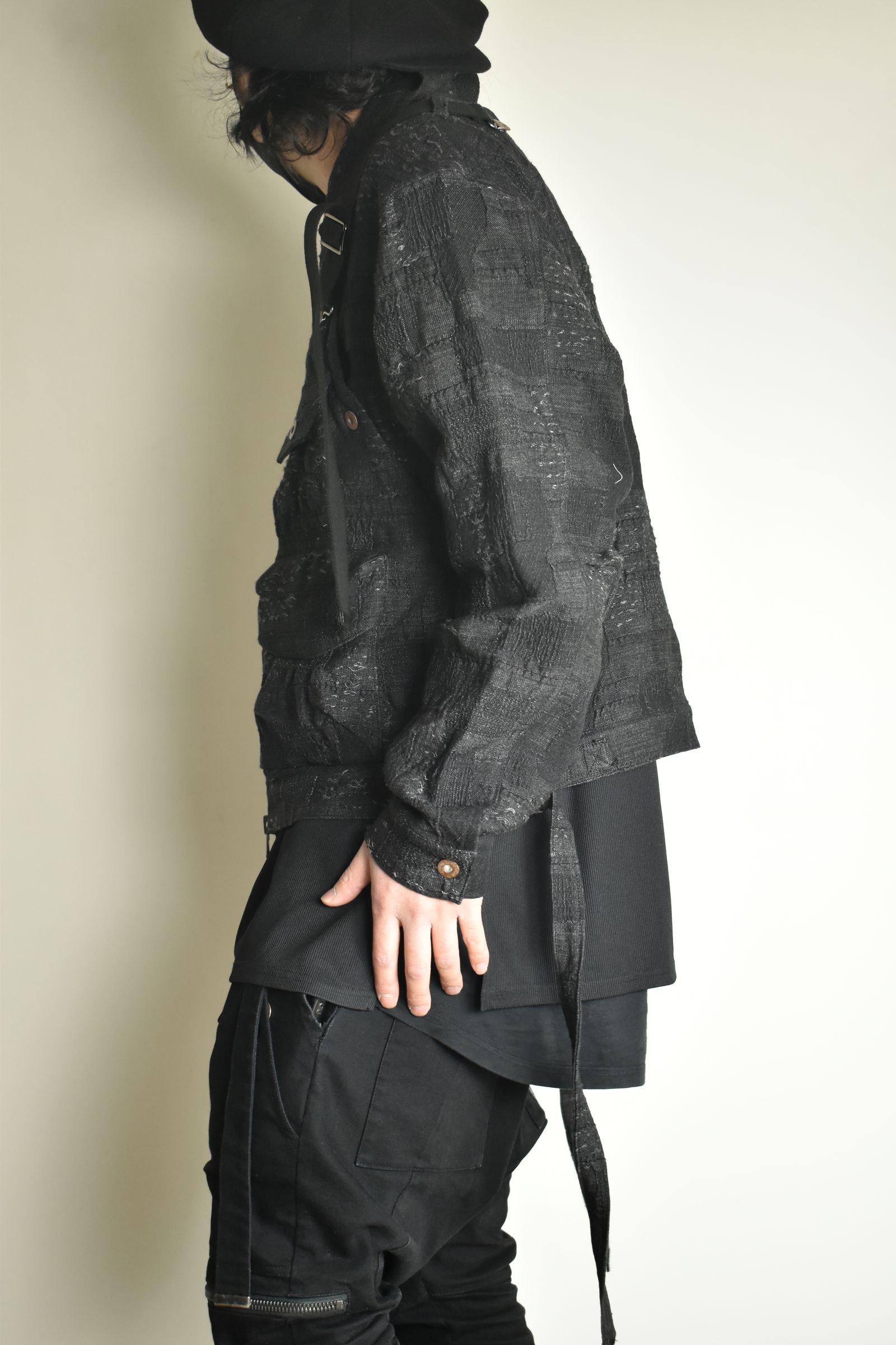 Crust Jacquard Salopette Layered Jacket"Black" / クラストジャガードサロペットレイヤードジャケット"ブラック"