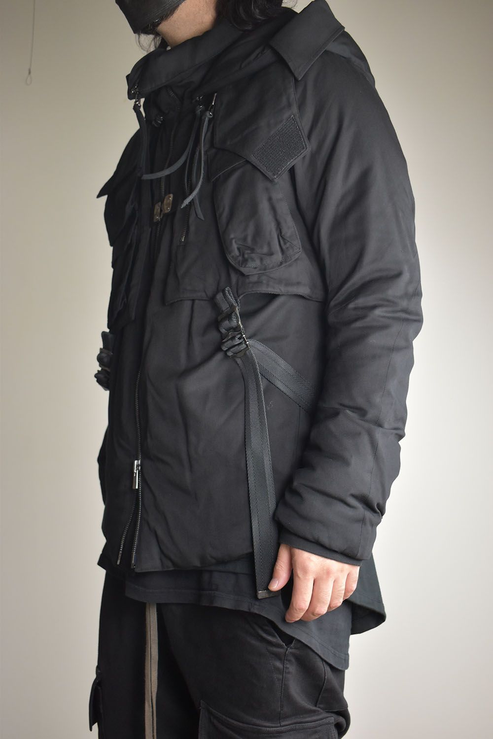 Rayon Twill Vest Hooded Down Jacket "Black" / レーヨンツイルベスト/フードアタッチドダウンジャケット"ブラック"