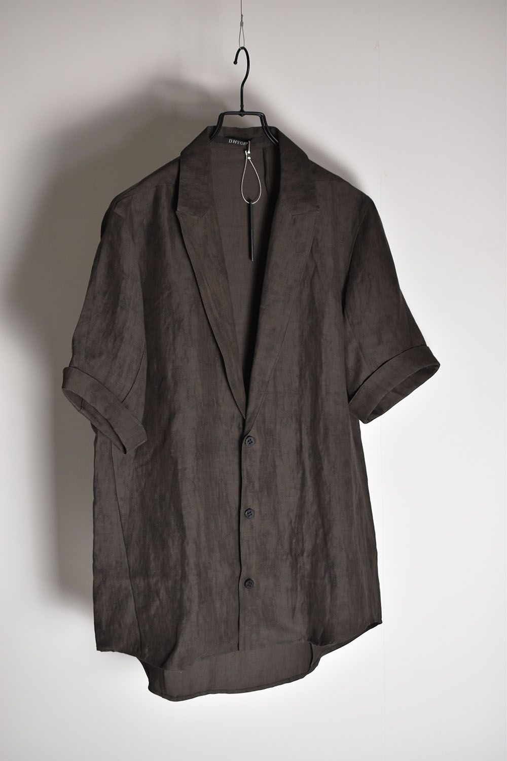 Linen×Rayon Tailor Shirts"Charcoal"/リネン×レーヨン塩縮染半袖テーラーシャツ"チャコール"