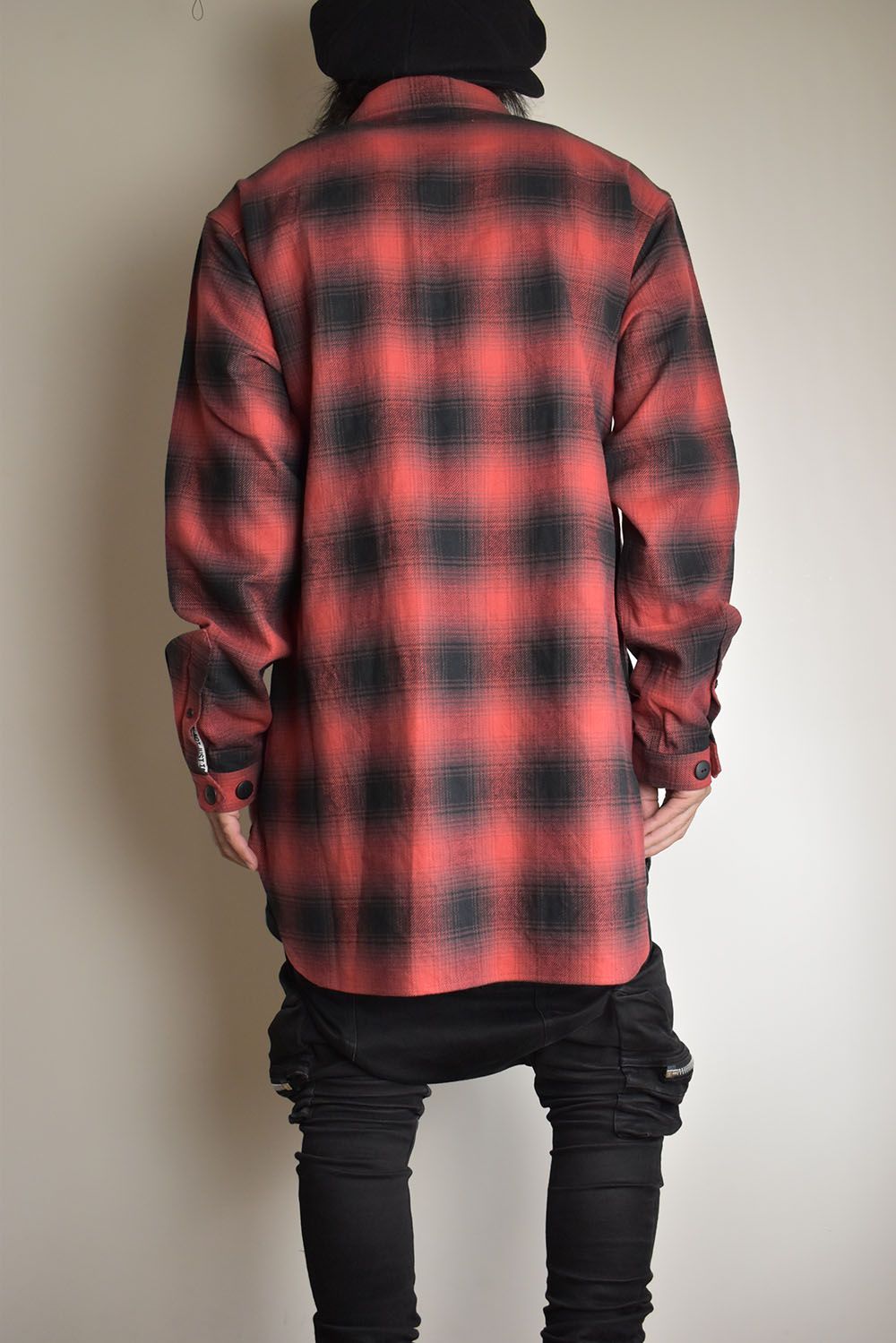 Ombre Check Long Shirts Jacket"Red Check" / オンブレチェックロングシャツジャケット"レッドチェック"