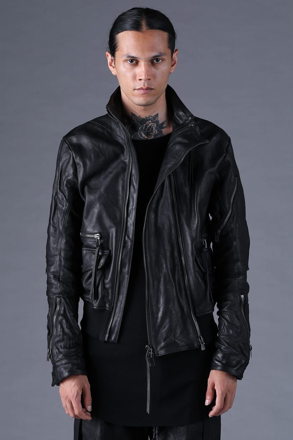 《2027SS先行予約分》Horse Leather Double-Zip Bomber Jacket"Black" / ホースレザーダブルジップボンバージャケット "ブラック"