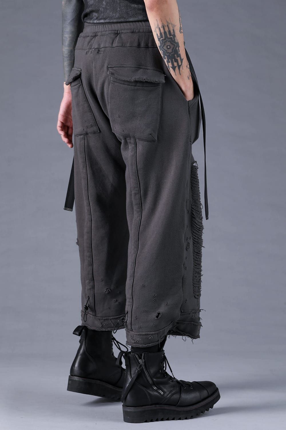Untwisted Yarn Fleece Shotgun Wide Cropped Pants"Charcoal" / 無撚糸裏毛ショットガンワイドクロップドパンツ"チャコール"