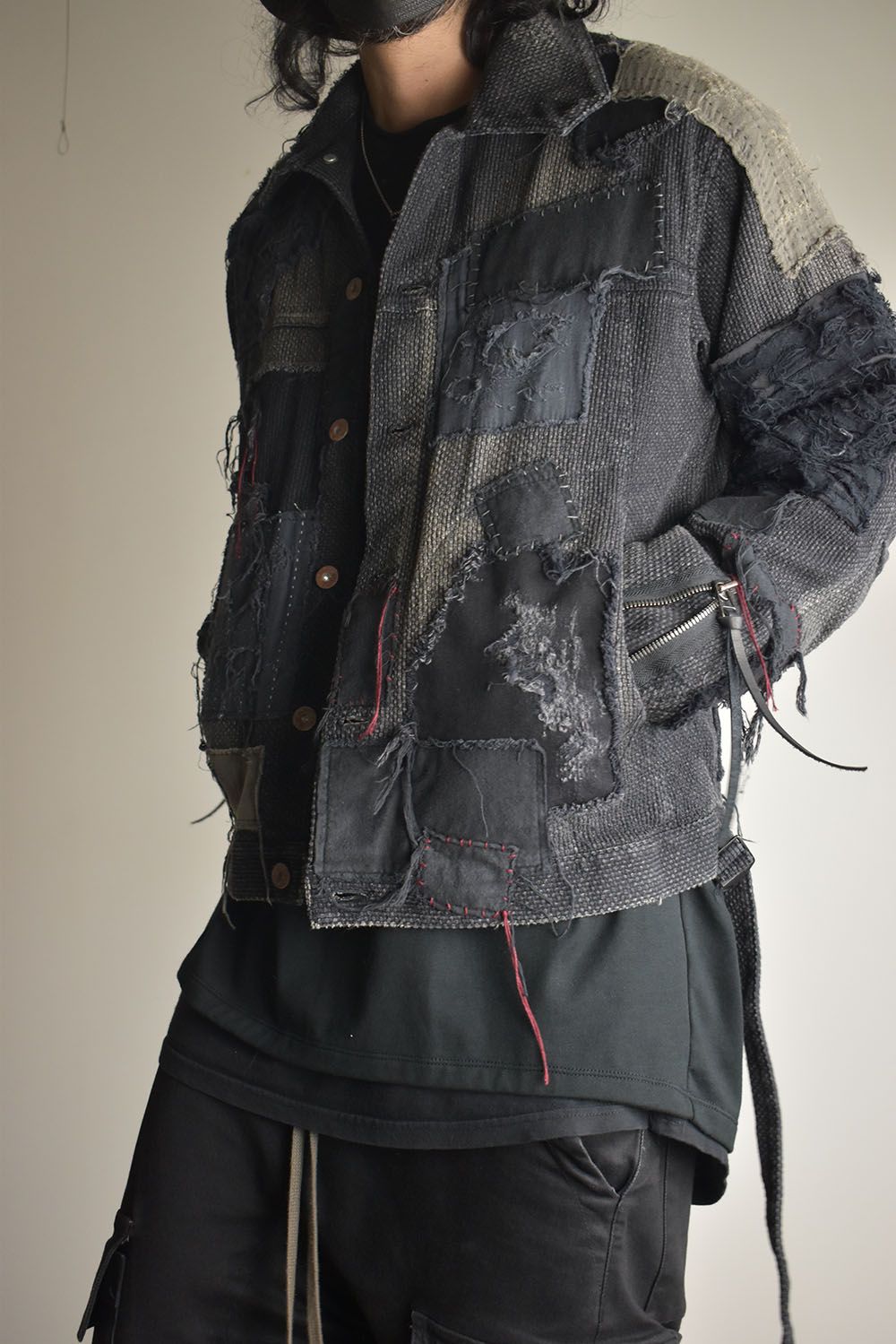 Crust Damage Repair Sashiko Jacquard Jacket "Black" / クラストダメージリペア刺子ジャガードジャケット"ブラック"