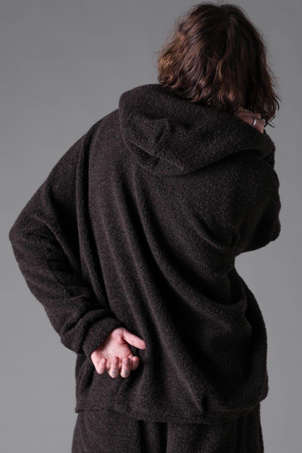 《2026AW先行予約》Sheep Pile Knit Dolman Hoodie Pullover"Black / Khaki" / シープパイルニットドルマンフーディプルオーバー"ブラック/カーキ"