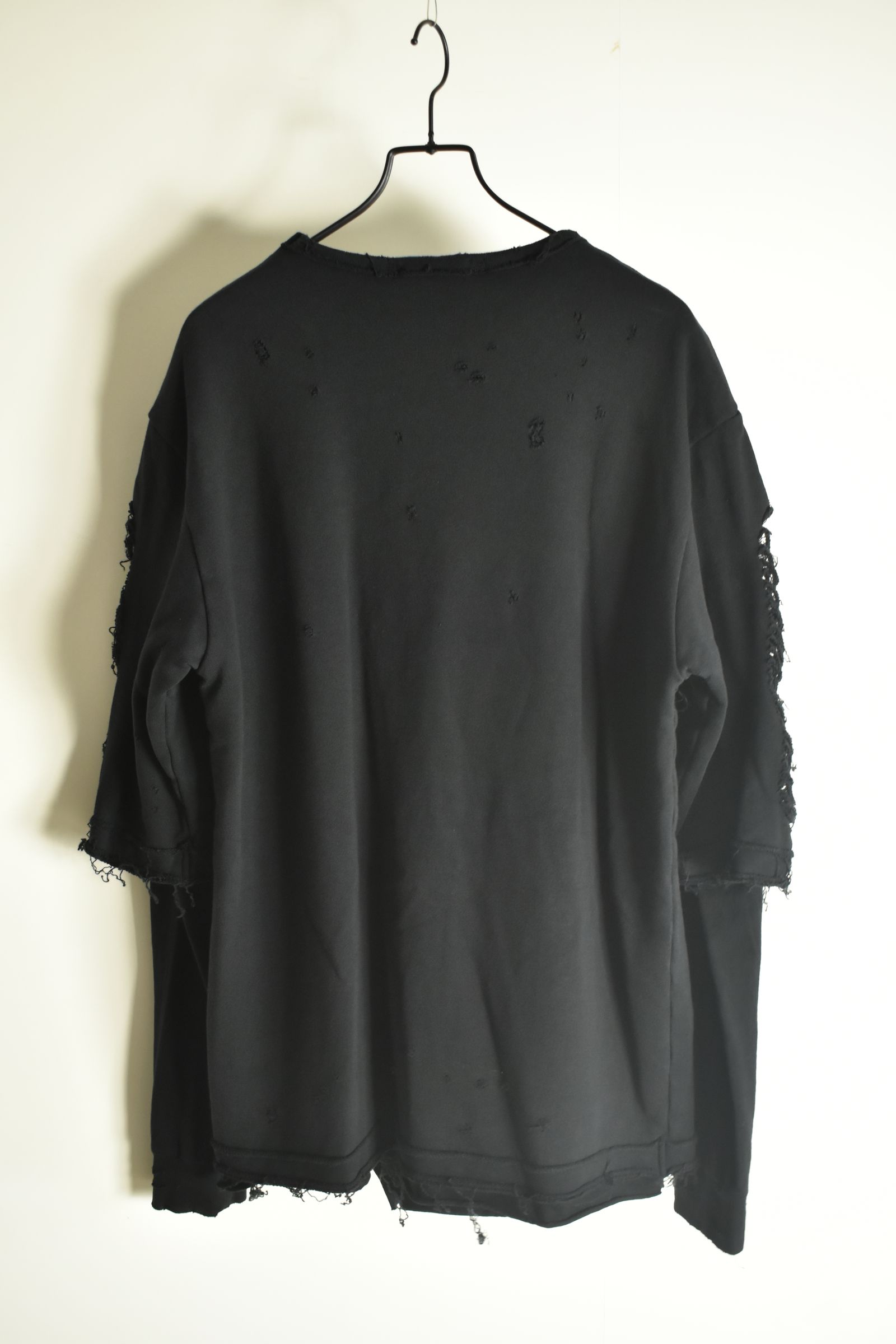 Sweat Shotgun Damage Layered Tee"Black" / 裏毛ショットガンダメージレイヤードTee"ブラック"