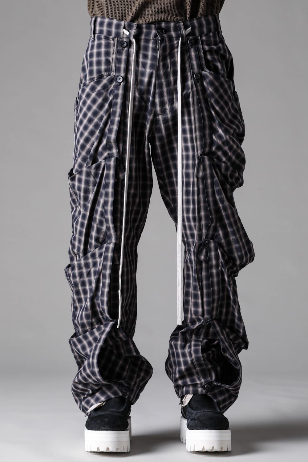 《2027SS先行予約》Plaid Side Layered Pants"Black Plaid / Brown Plaid " / プレイドサイドレイヤードパンツ"ブラックプレイド / ブラウンプレイド"