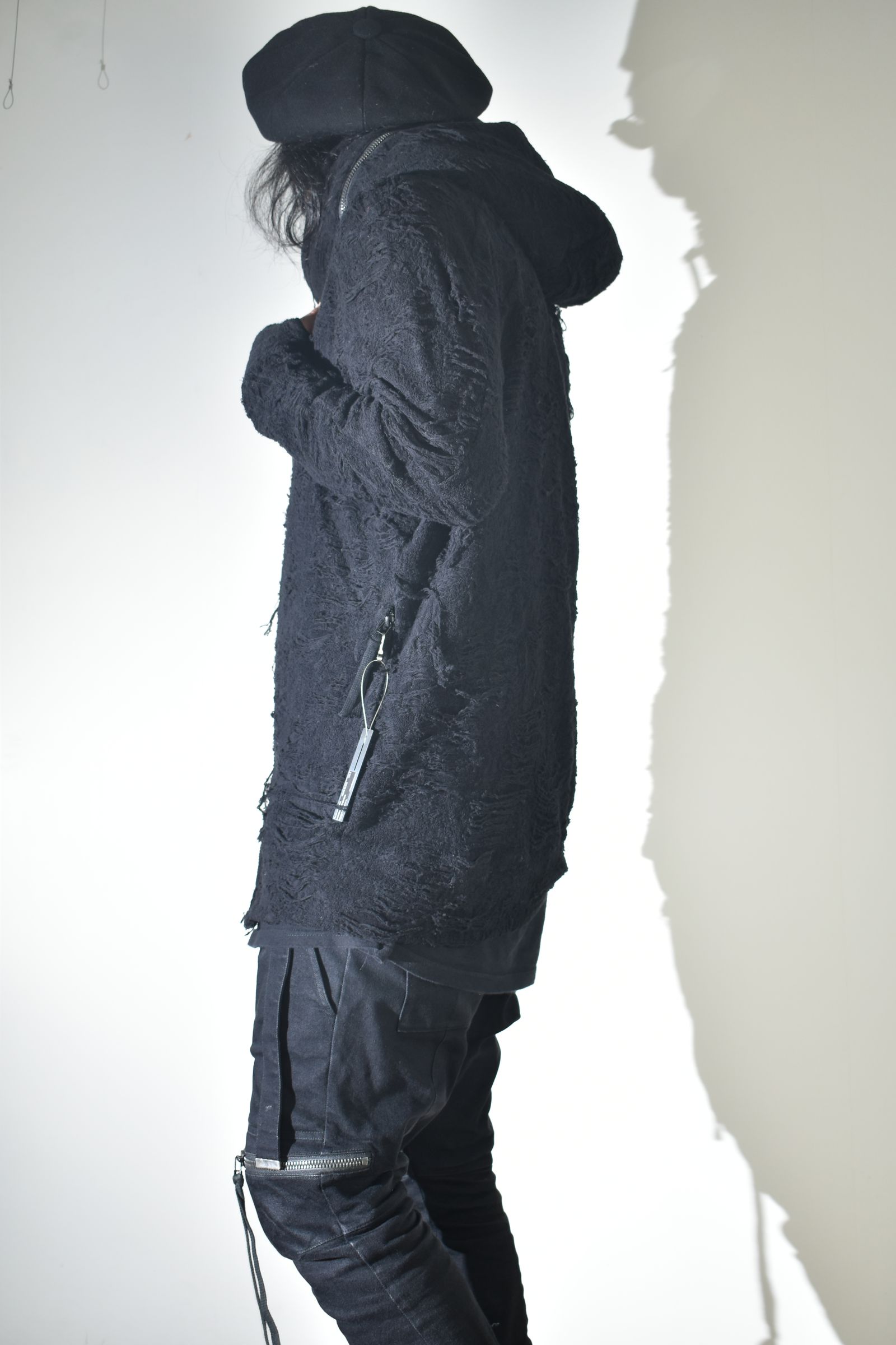 Damage Pile Zip-Up Hoodie"Black" / ダメージパイルジップアップフーディー"ブラック"