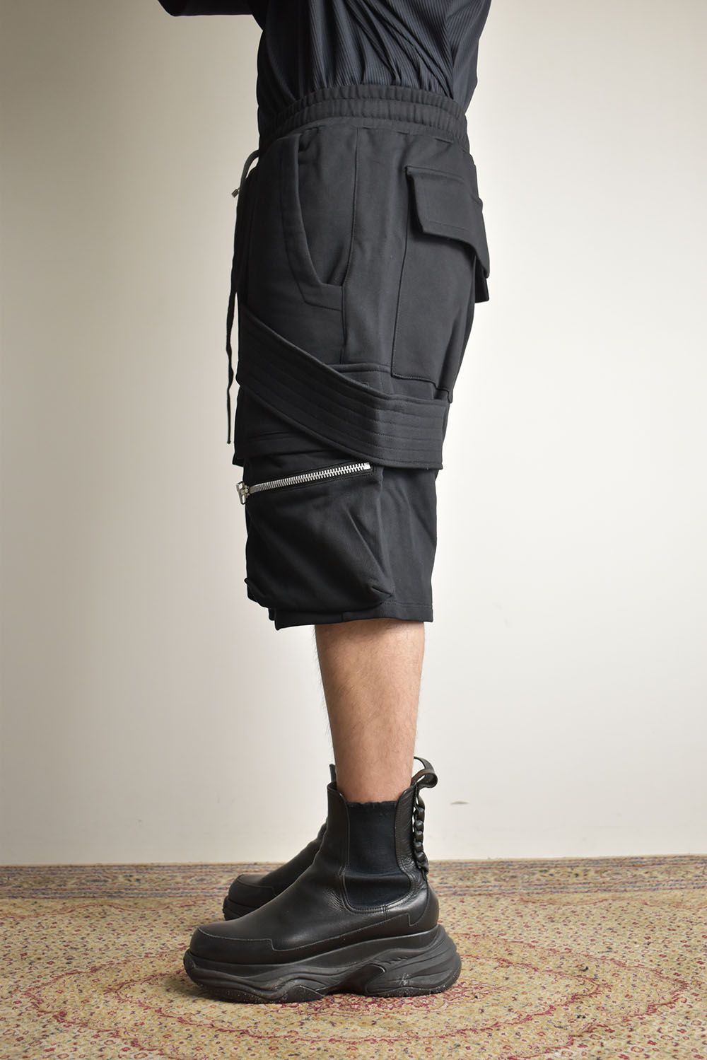 Belt Cargo Sweat Sarouel Shorts"Black" / ベルトカーゴスウェットサルエルショーツ"ブラック"