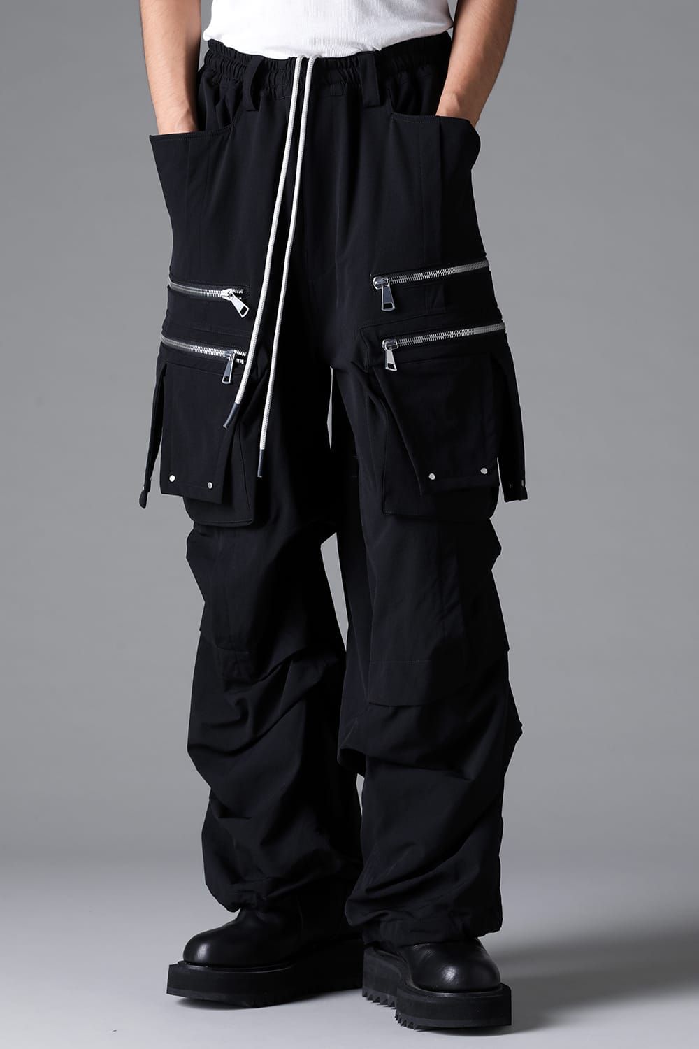 《2026SS先行予約》Stretch Nylon Cargo Tuck Wide Pants"Black" / ストレッチナイロンカーゴタックワイドパンツ"ブラック"