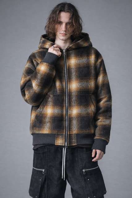 《2026AW先行予約》Plaid Padded Hoodie"Soft Greige / Black Camel /Warm Brown" / プレイドパデッドフーディ"ソフトグレージュ / ブラックキャメル /ウォームブラウン"