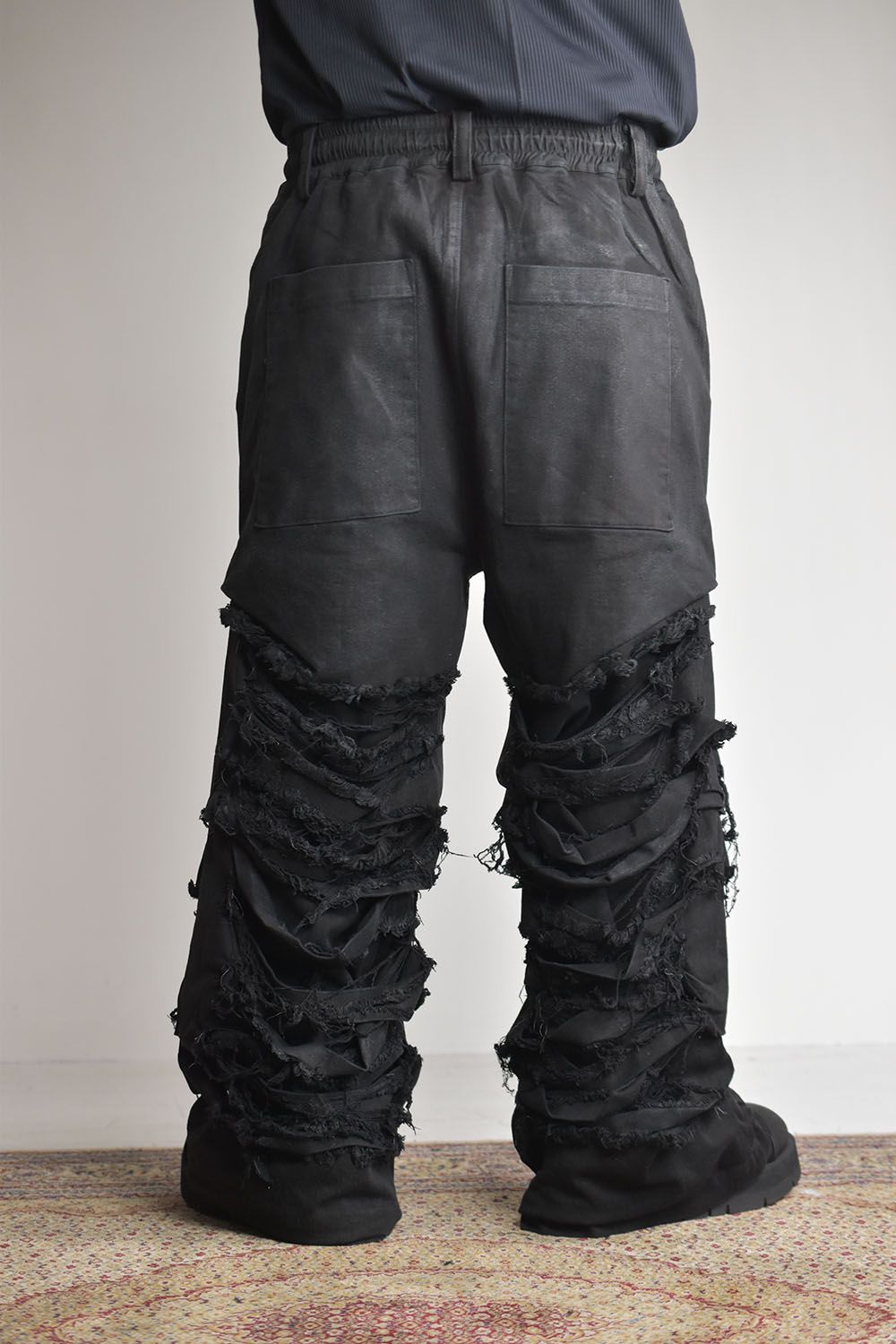 《2025AW先行予約》Damage Denim Tuck Wide Pants"Black"/ダメージデニムタックワイドパンツ"ブラック"