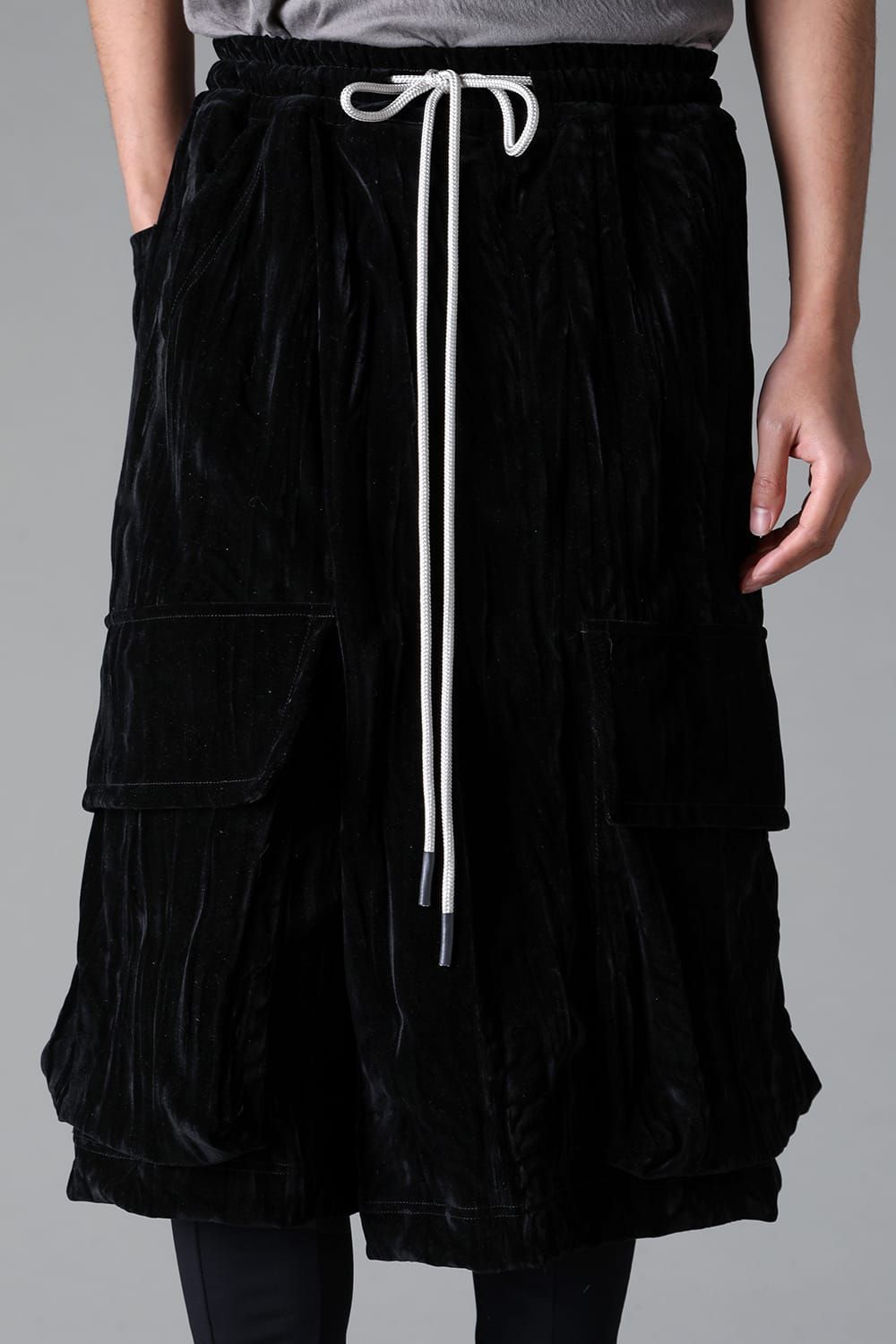 《2025AW先行予約》Washer Velour Wrap Skirt Pants"Black" / ワッシャーベロアラップスカートパンツ"ブラック"