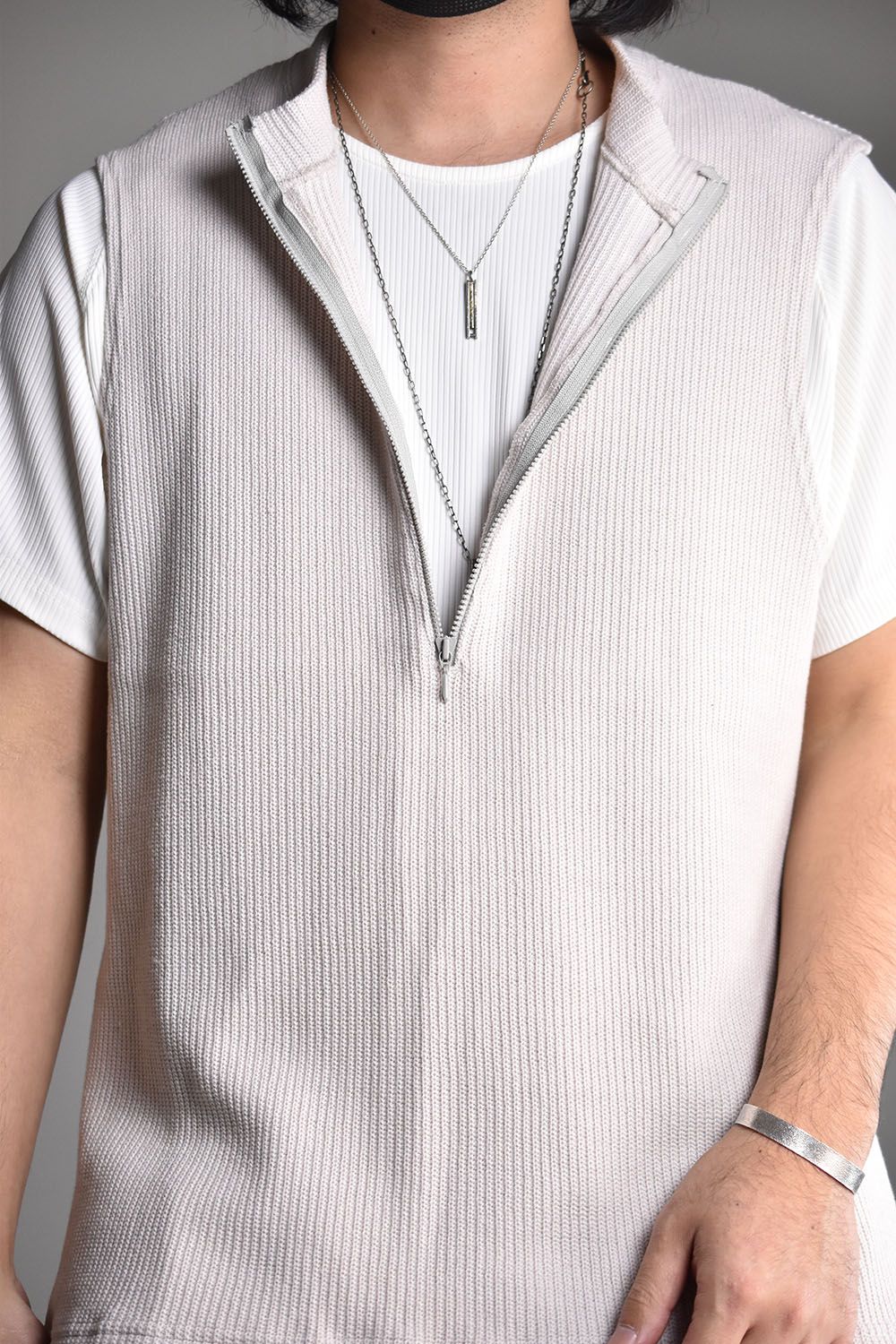 Rib Knit Slit Vest"L.Gray"/リブニットスリットベスト"ライトグレー"