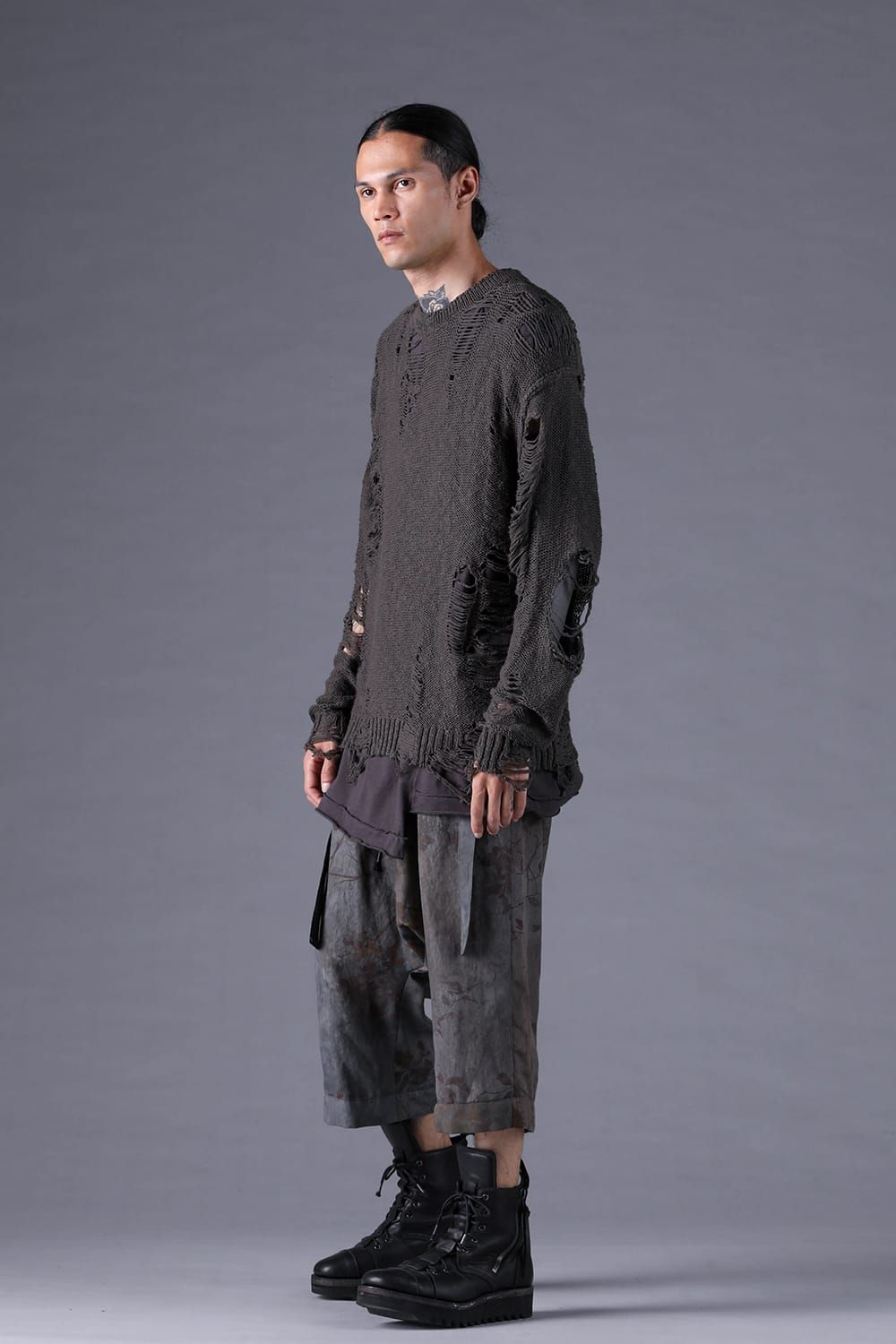 《2027SS先行予約分》3G Damage Knit Pullover "Charcoal" / 3Gダメージニットプルオーバー"チャコール"