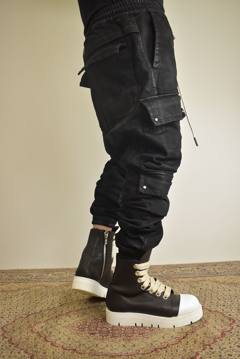 Coating Bonding Sarouel Cargo Jogger Denim"Black" / コーティングボンディングサルエルカーゴジョガーデニム"ブラック"